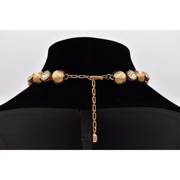 kramer Vintage Crystal Choker Necklace Gold Tone Chunky Chain Signed 1950s BinBM - Picture 6 of 12